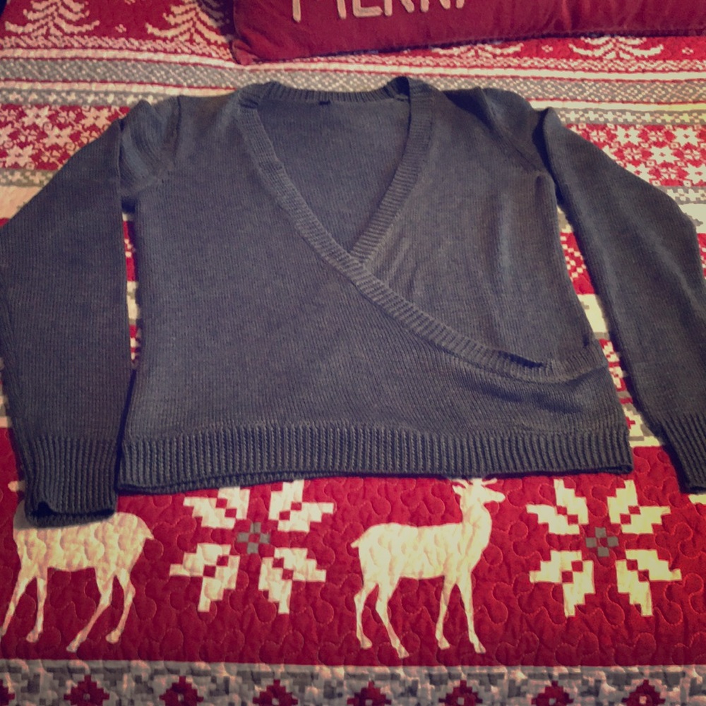 Gray cross front sweater